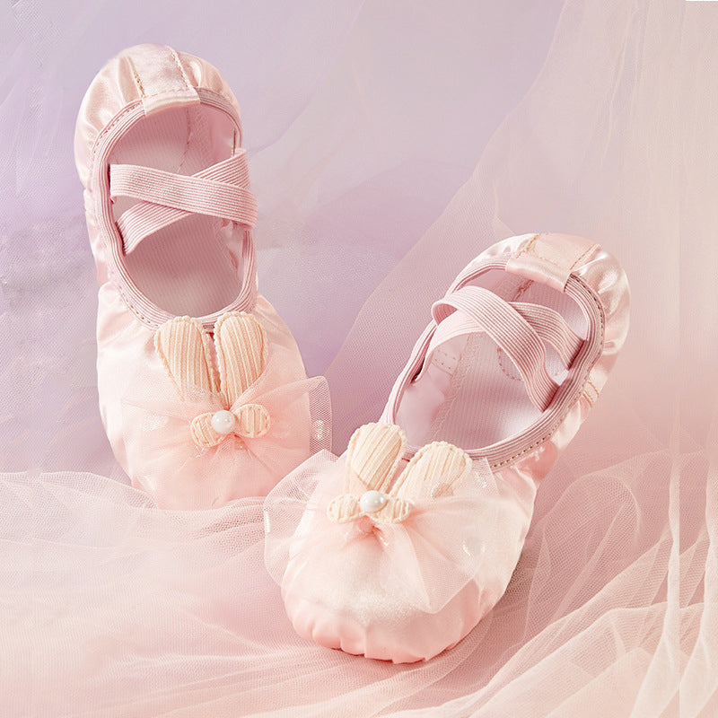 missfiona Pink Satin Ballet Dance Shoes for Girls Kids Bowkot Dancing Slippers for Women