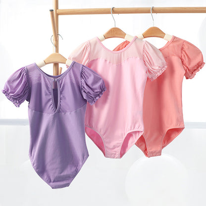 missfiona Girls Puff Sleeves Dancewear Ballet Leotard Keyhole Back Activewear for Kids