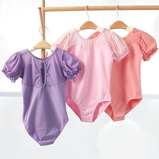 missfiona Girls Puff Sleeves Dancewear Ballet Leotard Keyhole Back Activewear for Kids