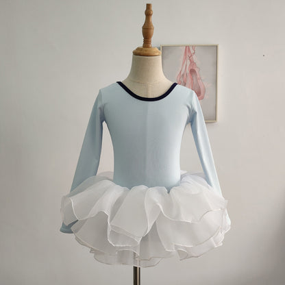 missfiona Blue Long Sleeves Ballet Dance Leotard Set Girls Low Back Dance Activewear