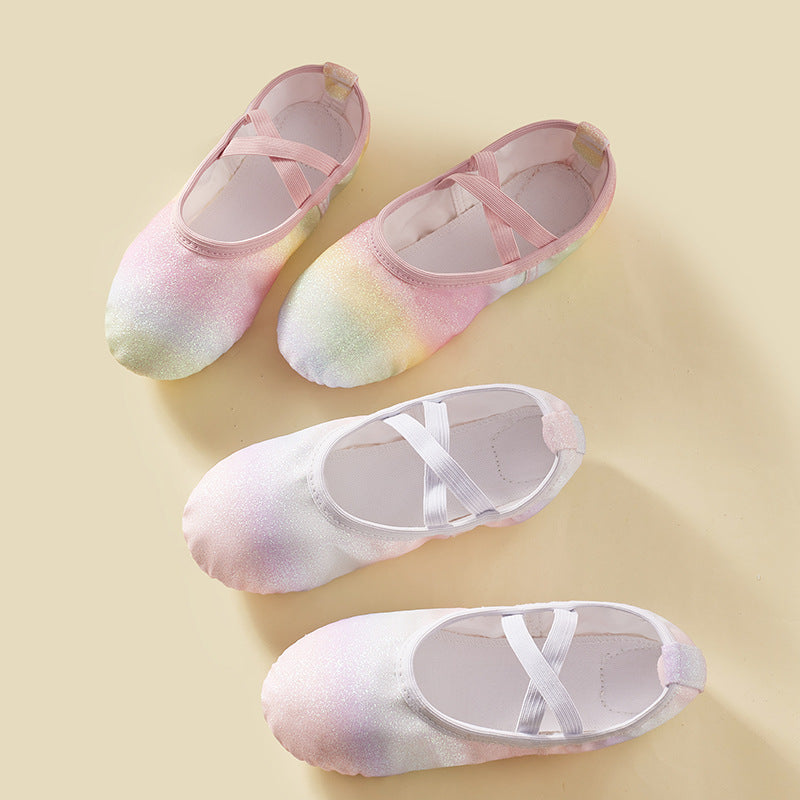 missfiona Gilrs Glitter Ballet Shoes Kids Ombre Dance Slippers Stage Performance Flat with Split Sole