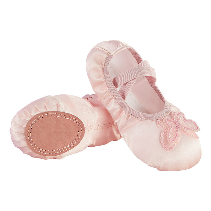 missfiona Girls Satin Ballet Shoes Butterfly Dance Slippers for Toddler/Kid with Split Leather Sole