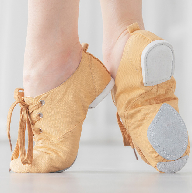 missfiona Low Cut Jazz Ankle Boots for Women Kids Lace Up Canvas Dance Shoes with Leathe Sole