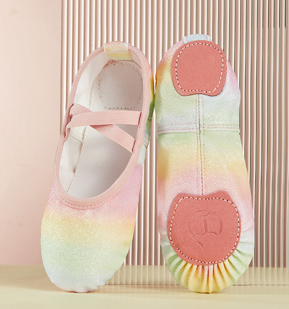 missfiona Gilrs Glitter Ballet Shoes Kids Ombre Dance Slippers Stage Performance Flat with Split Sole