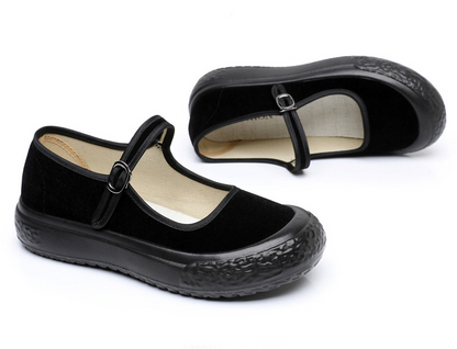 missfiona Womens Black Mary Jane Flat Shoes Old Beijing Cloth Work Shoes Thick-sole