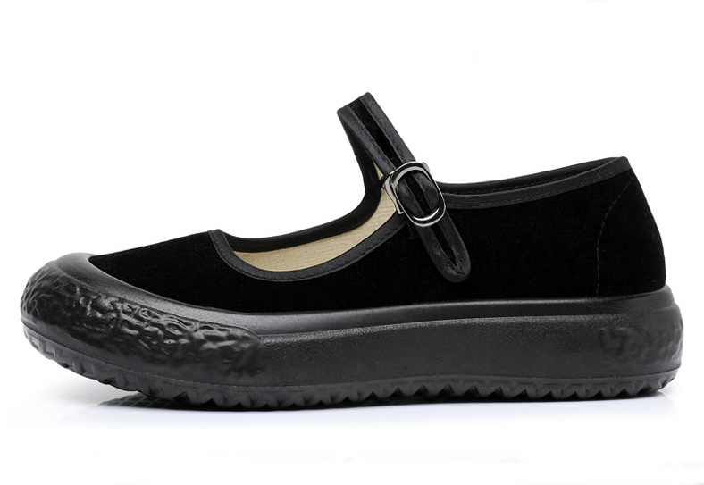 missfiona Womens Black Mary Jane Flat Shoes Old Beijing Cloth Work Shoes Thick-sole