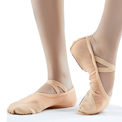 Elastic Mesh Canvas Ballet Dance Shoes for Women Breathable Ballet Shoes Adult Dance Flat with Split Sole