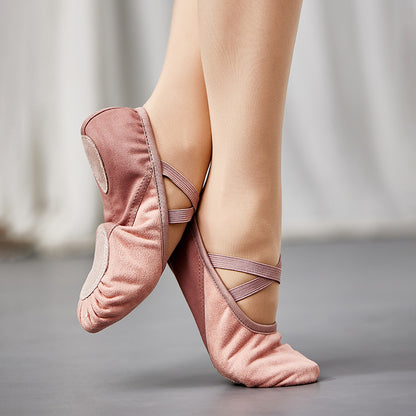 Two Tone Suede Splicing Ballet Shoes for Women 2025 Leather Sole Dancing Flat for Adult