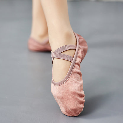 Two Tone Suede Splicing Ballet Shoes for Women 2025 Leather Sole Dancing Flat for Adult