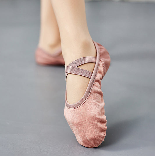 Two Tone Suede Splicing Ballet Shoes for Women 2025 Leather Sole Dancing Flat for Adult