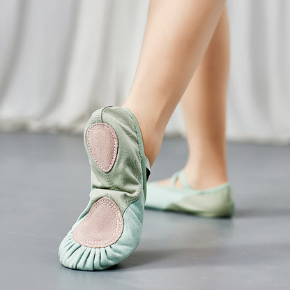 Two Tone Suede Splicing Ballet Shoes for Women 2025 Leather Sole Dancing Flat for Adult