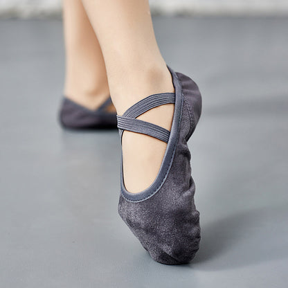 Two Tone Suede Splicing Ballet Shoes for Women 2025 Leather Sole Dancing Flat for Adult