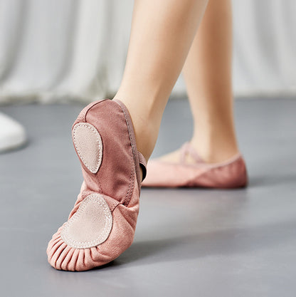 Two Tone Suede Splicing Ballet Shoes for Women 2025 Leather Sole Dancing Flat for Adult