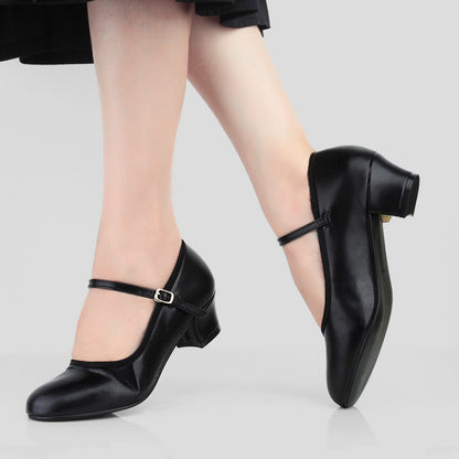 missfiona PU Leather Ankle Strap Character Shoe 1.57'' Dance Shoes for Women