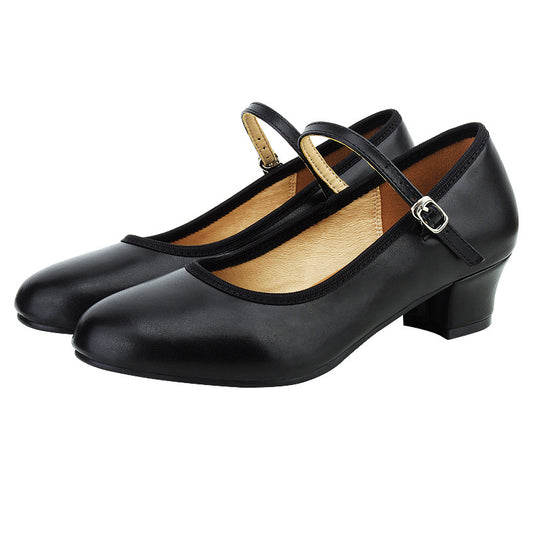 missfiona PU Leather Ankle Strap Character Shoe 1.57'' Dance Shoes for Women