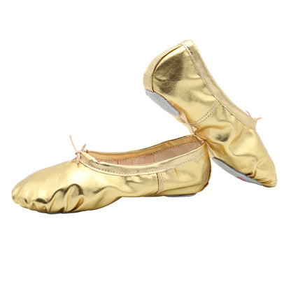 Womens PU Leather Ballet Slippers Dance Shoes Split Sole Belly Flat Adult Dance Trainers