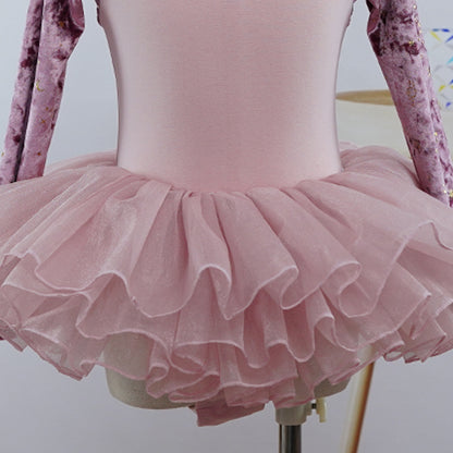 Purple Pink Velvet Top Ballet Leotard Long Sleeves Ballet Training Dance Leotard Dress