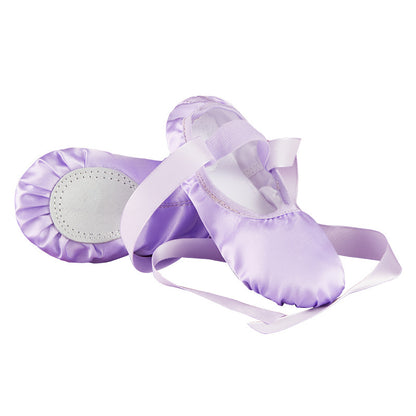 Girls Satin Ballet Shoes with Ribbon Split Sole Dance Gymnastics Performance Flats for Kids