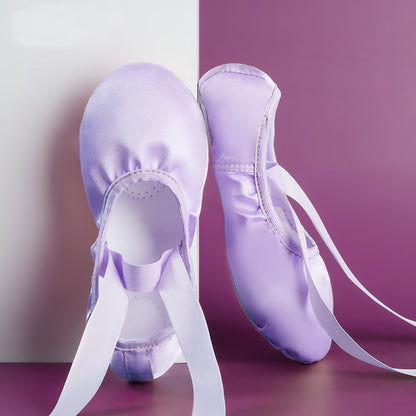 Girls Satin Ballet Shoes with Ribbon Split Sole Dance Gymnastics Performance Flats for Kids