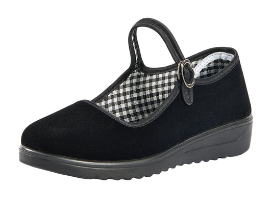 missfiona Black Velvet Mary Jane Shoes for Women China Dance Flat Old Beijing Cloth Walking Shoes