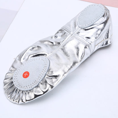 Girls Dotted PU Leather Ballet Belly Slippers Dance Shoes Split-Sole Gymnastics Yoga Shoes
