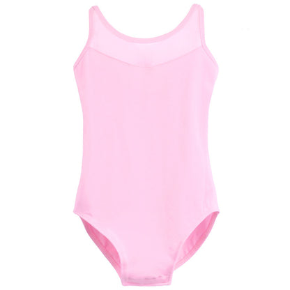 Girls Mesh Insert Tank Dance Leotard Cutout Straps Back Ballet Leotard Practice Wear