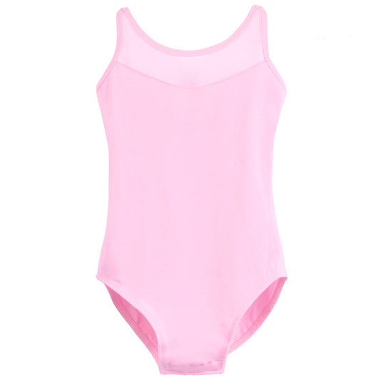 Girls Mesh Insert Tank Dance Leotard Cutout Straps Back Ballet Leotard Practice Wear