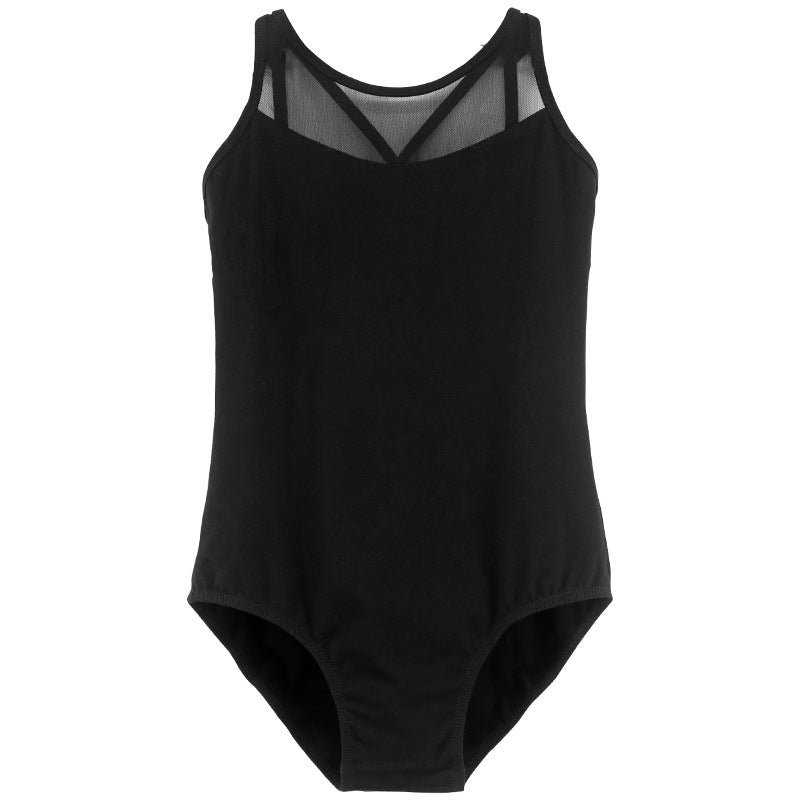 Girls Mesh Insert Tank Dance Leotard Cutout Straps Back Ballet Leotard Practice Wear