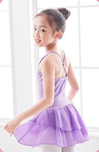 Girls Camisole Ballet Dance Dress Leotard Cotton Kids Layered Skirt Gymnastic Activewear
