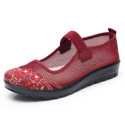 Womens Breathable Mesh Mary Jane Flat Shoes Lightweight Old Lady Non Slip Causal Shoes