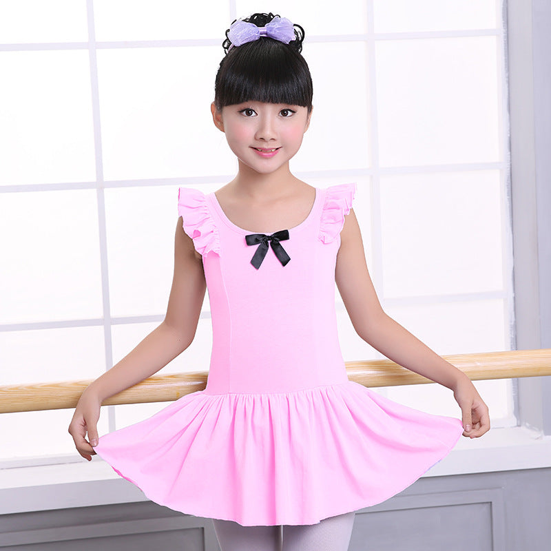 Girls Skirted Ballet Leotard Ruffled Shoulder Cotton Snap Crotch Dance Dress