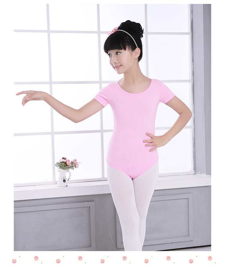 Girls Mesh V Back Basic Ballet Leotard Skirt Set Short Sleeves Cotton Dancewear Dress