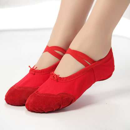 Womens Canvas Ballet Slippers Dance Shoes Split Sole Leather Toe Ballroom Belly Yoga Shoes