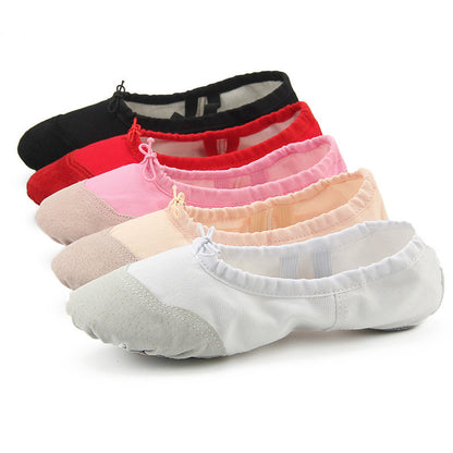 Womens Canvas Ballet Slippers Dance Shoes Split Sole Leather Toe Ballroom Belly Yoga Shoes