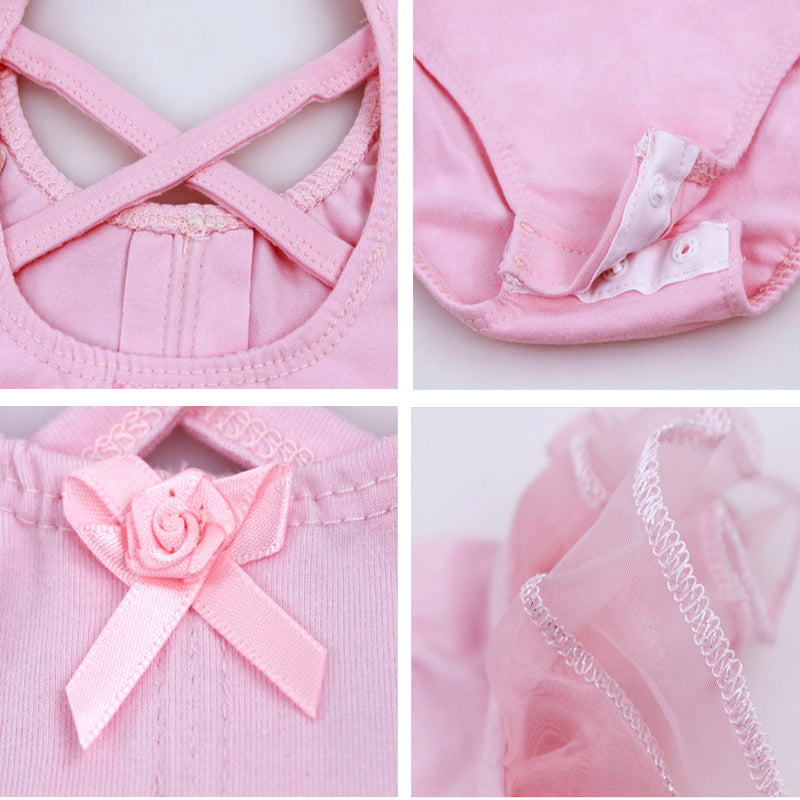Girls Pink V Neck Dance Leotard Snap Crotch Ruffled Trim Sleeveless   Ballet Leotards Activewear