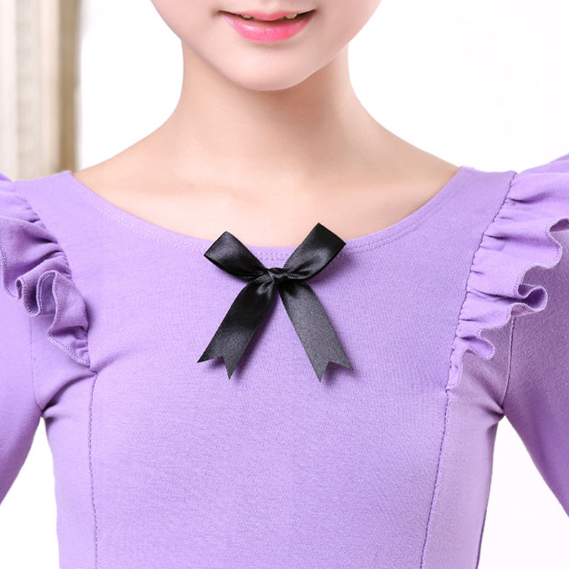 Girls Skirted Ballet Leotard Ruffled Shoulder Cotton Snap Crotch Dance Dress