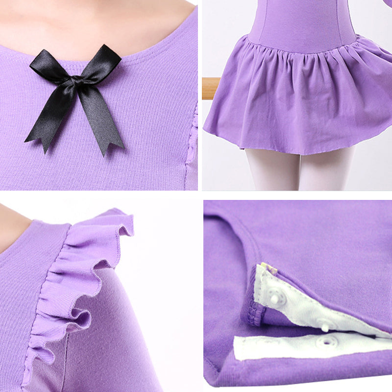 Girls Skirted Ballet Leotard Ruffled Shoulder Cotton Snap Crotch Dance Dress