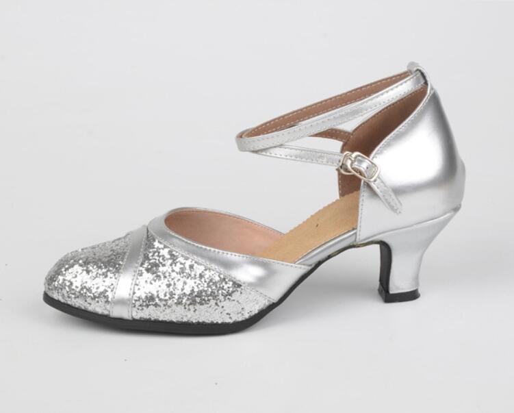 Womens Classic Glitter Ballroom Dance Shoes Close Toe Latin Tango Salsa Suede Sole Dancing Heels