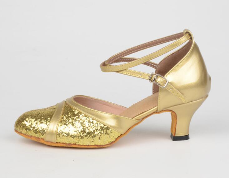 Womens Classic Glitter Ballroom Dance Shoes Close Toe Latin Tango Salsa Suede Sole Dancing Heels