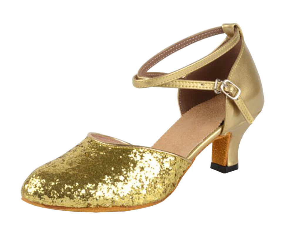 Womens Sparkly Glitter Latin Dance Shoes Close Toe Leather Sole Ballroom Dancing Sandals