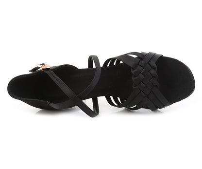 Womens Satin Braided Latin Salsa Dance Shoes Ballroom Peep-Toe 6cm Dancing Heels