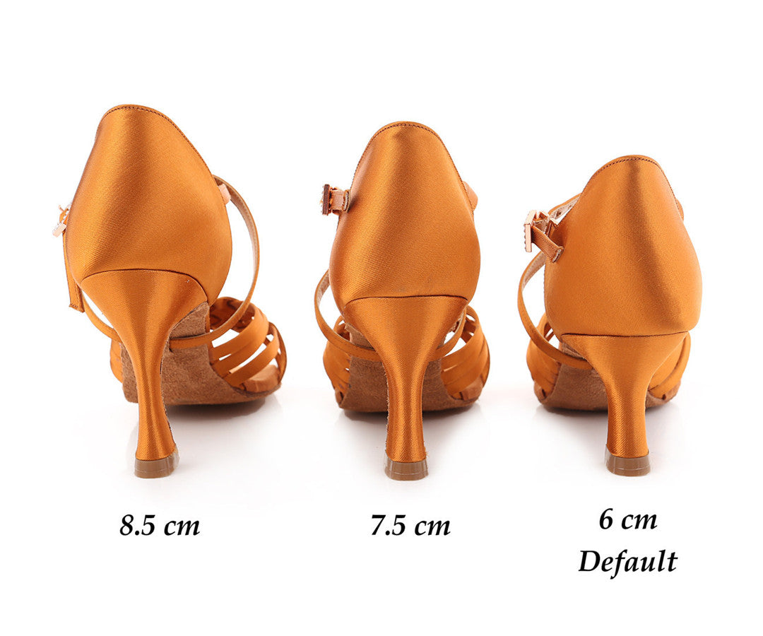 Womens Satin Braided Latin Salsa Dance Shoes Ballroom Peep-Toe 6cm Dancing Heels