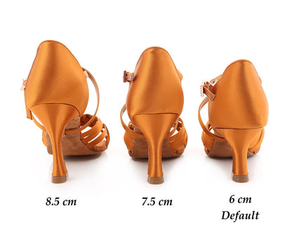 Womens Satin Braided Latin Salsa Dance Shoes Ballroom Peep-Toe 6cm Dancing Heels