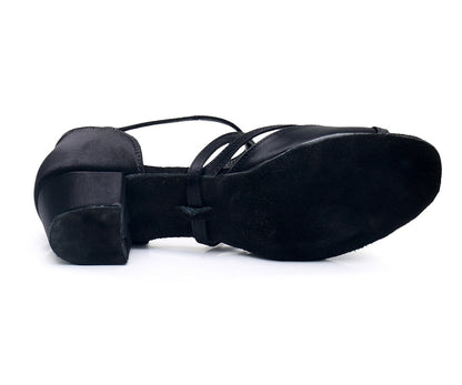 Girls Crisscross Straps Beginner Ballroom Dance Shoes Cutout Silk Peep-toe Latin Tango Social Dance Shoes Practice Low Heels
