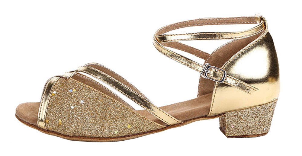 Girls Ballroom Dance Shoes Glitter Latin Tango Dancing Sandals with Suede Sole
