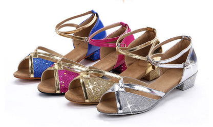 Girls Ballroom Dance Shoes Glitter Latin Tango Dancing Sandals with Suede Sole