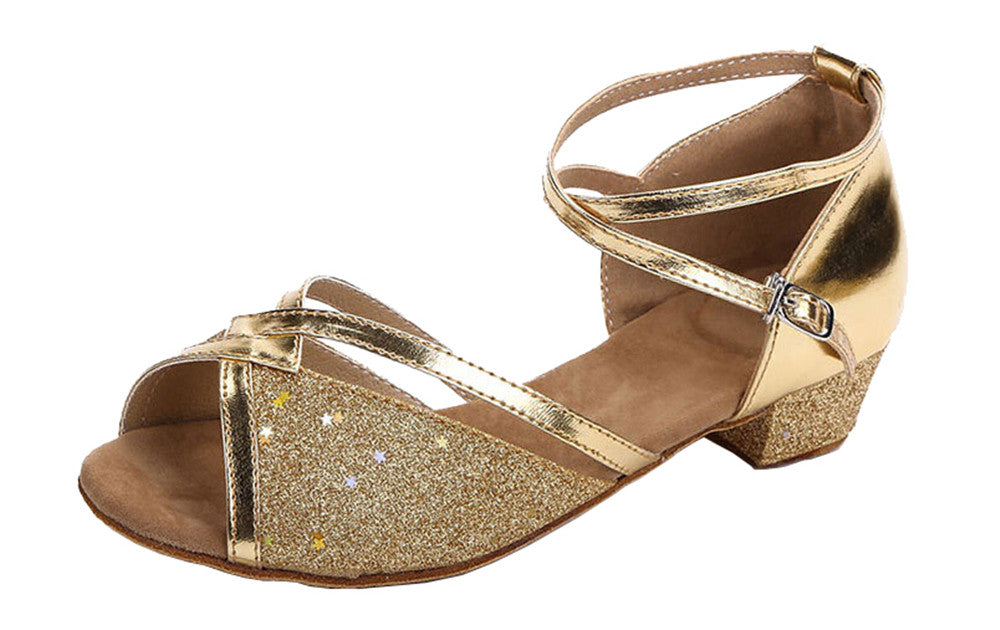 Girls Ballroom Dance Shoes Glitter Latin Tango Dancing Sandals with Suede Sole