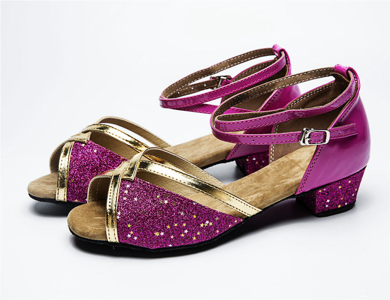 Girls Ballroom Dance Shoes Glitter Latin Tango Dancing Sandals with Suede Sole