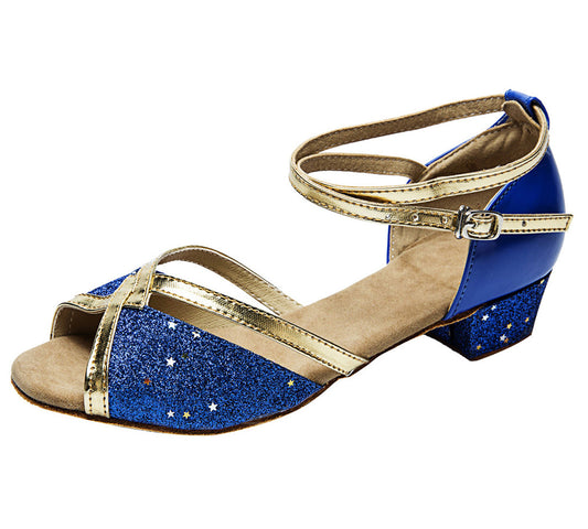 Girls Ballroom Dance Shoes Glitter Latin Tango Dancing Sandals with Suede Sole