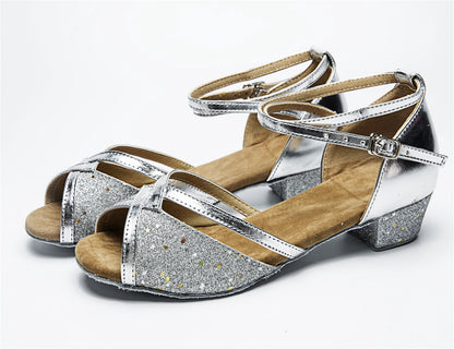 Girls Ballroom Dance Shoes Glitter Latin Tango Dancing Sandals with Suede Sole